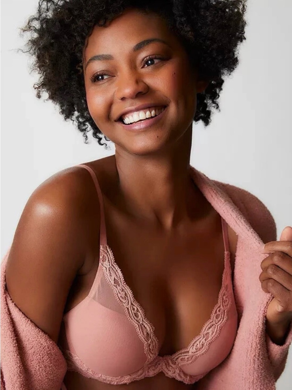 Natori Feathers Plunge T-Shirt Bra | 34H | pink